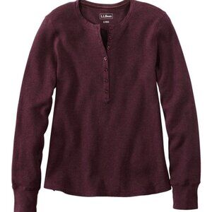 LL Bean Burgundy Waffle-Knit Henley Petite XS XSP OWO